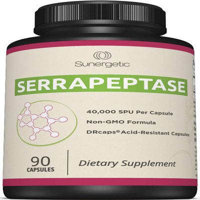Sunergetic Premium Serrapeptase Enzyme Supplement  Helps Support Sinus Health  Powerful Serrapeptase Enzymes Formula  40,000 SU Per Capsule- 90 Enteric Coated Serrapeptase Capsules