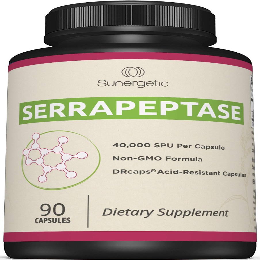 Sunergetic Premium Serrapeptase Enzyme Supplement Helps Support Sinus Health Powerful Serrapeptase Enzymes Formula 40,000 SU Per Capsule- 90 Enteric Coated Serrapeptase Capsules