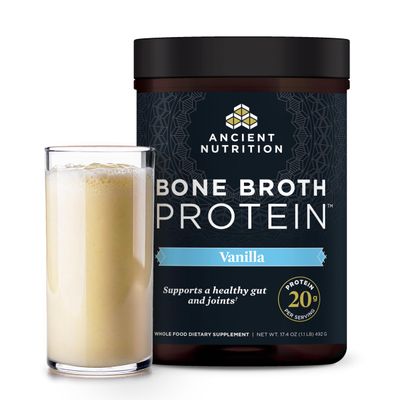 Ancient Nutrition Grass Fed, Cage Free, Bone Broth Protein Powder, 20g Protein, Hydrolyzed Collagen Peptides, Keto & Paleo Friendly, Supports Joint, Gut Health, Vanilla, 20 Servings