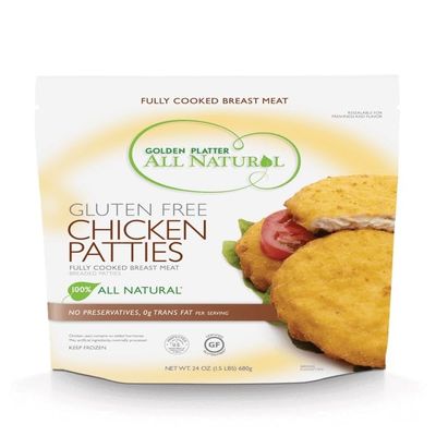 Golden Platter Gluten Free Chicken Breast Patties - 24 oz (Pack of 8) | All Natural, No Preservatives, Certified GF