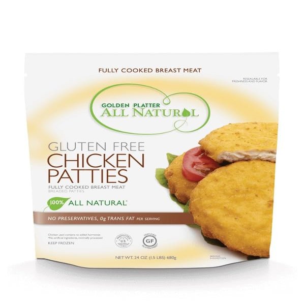 Golden Platter Gluten Free Chicken Breast Patties - 24 oz (Pack of 8) | All Natural, No Preservatives, Certified GF