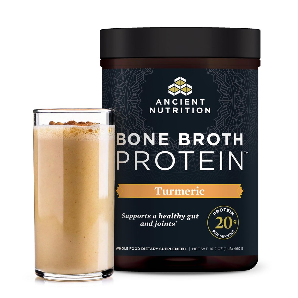 Ancient Nutrition Grass Fed, Cage Free, Bone Broth Protein Powder, 20g Protein, Hydrolyzed Collagen Peptides, Keto & Paleo Friendly, Supports Joint & Gut Health, Turmeric, 20 Servings