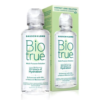 Biotrue Contact Solution, Multi-Purpose Lens Solution for Soft Lenses, Cleans, Disinfects, Removes Protein Build-Up, Dirt & Debris, Hydrates, Stores & Conditions Contacts, 4 Fl Oz (Pack of 1)