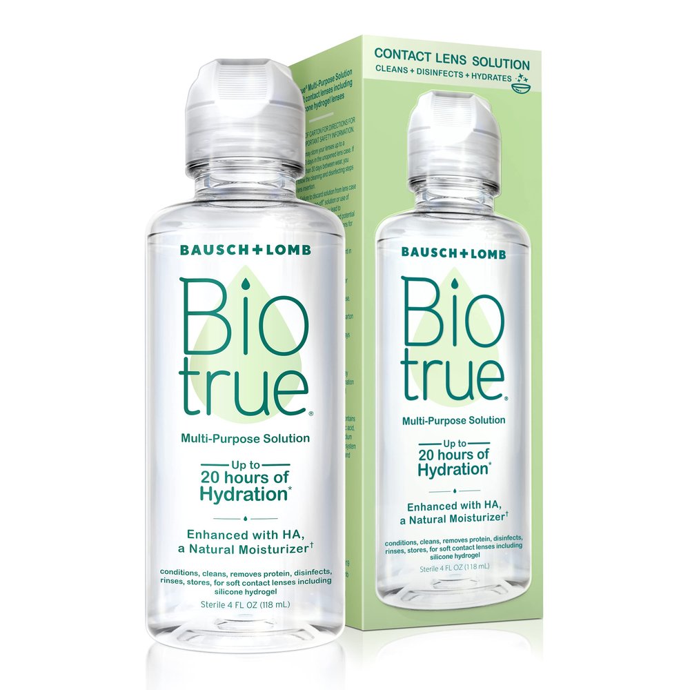 Biotrue Contact Solution, Multi-Purpose Lens Solution for Soft Lenses, Cleans, Disinfects, Removes Protein Build-Up, Dirt & Debris, Hydrates, Stores & Conditions Contacts, 4 Fl Oz (Pack of 1)