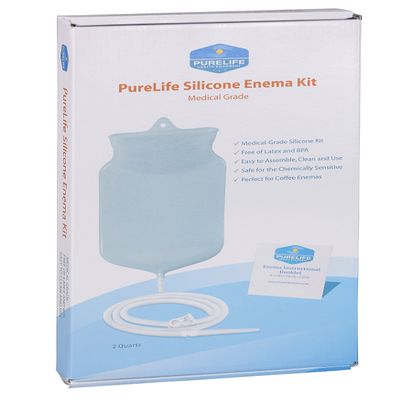 Purelife Safe Silicone Enema Bag- 2 Qt - Clear Translucent --A USA Company -Medical Grade Silicone Tubing - BPA and Latex Free - Best Compact Travel Enema Bag