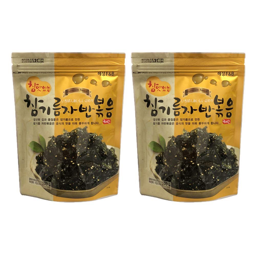 Korean Premium Roasted and Sea Salted Seasoned Seaweed Laver Snack 50g (Pack of 5)