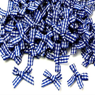 Minerva Crafts 7mm Gingham Check Ribbon Bows Royal Blue - Each