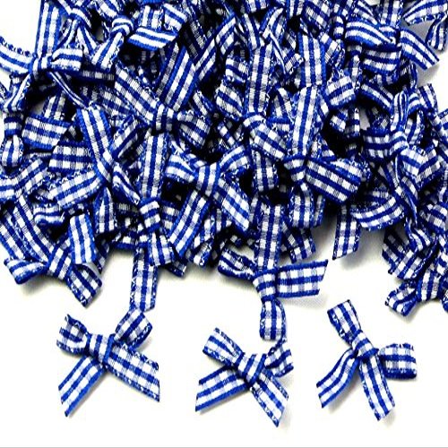 Minerva Crafts 7mm Gingham Check Ribbon Bows Royal Blue - Each