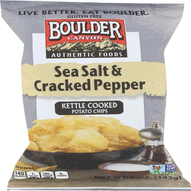 Boulder Canyon, Kettle Cooked Potato Chips, Sea Salt & Cracked Pepper, 142 g (Pack of 1)