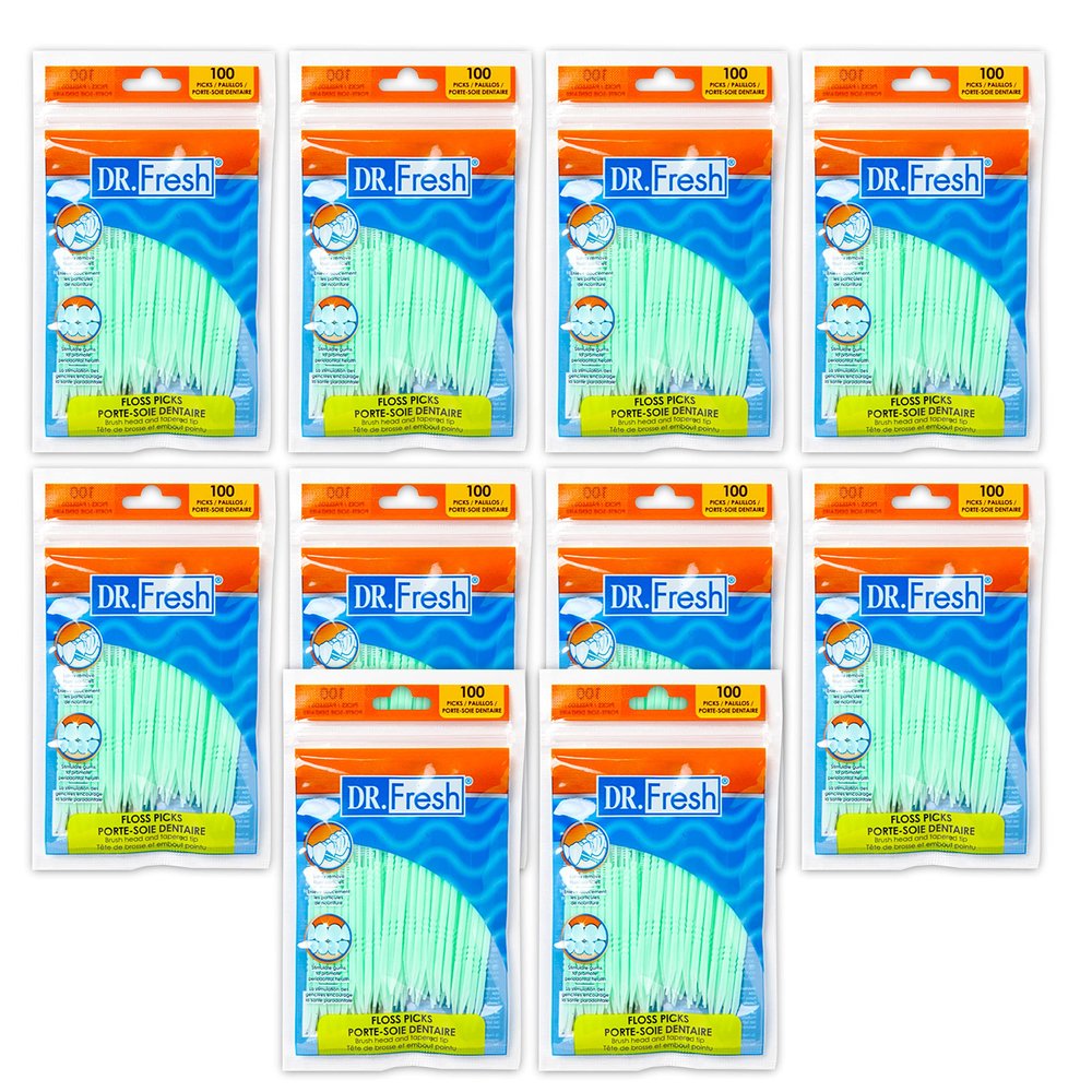 10 pk (100 ct each) Soft Bristle Dental Floss Picks, Interdental Brush, Toothpicks, Flexible Deep Clean