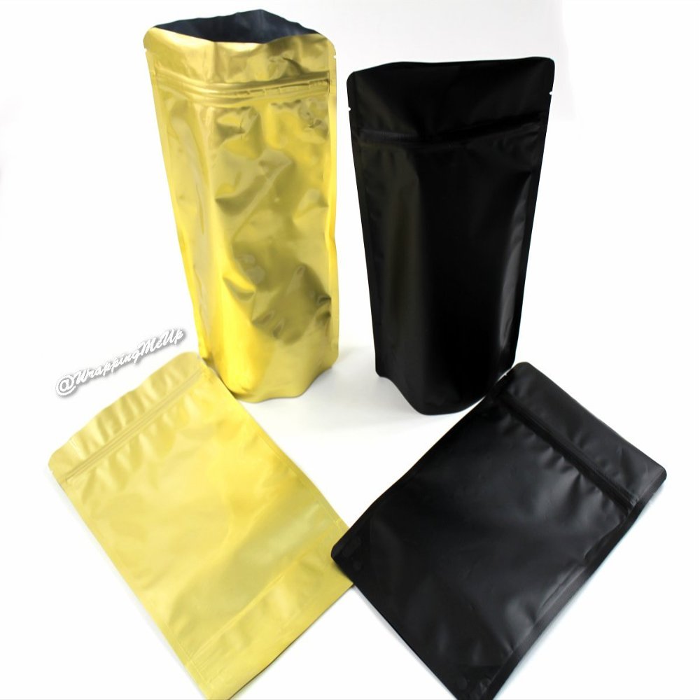 100-4 oz.Gold and Matte Black Combo Coffee/Tea Bags, Food Packaging, Coffee Favor Bags, Foil Product Packaging