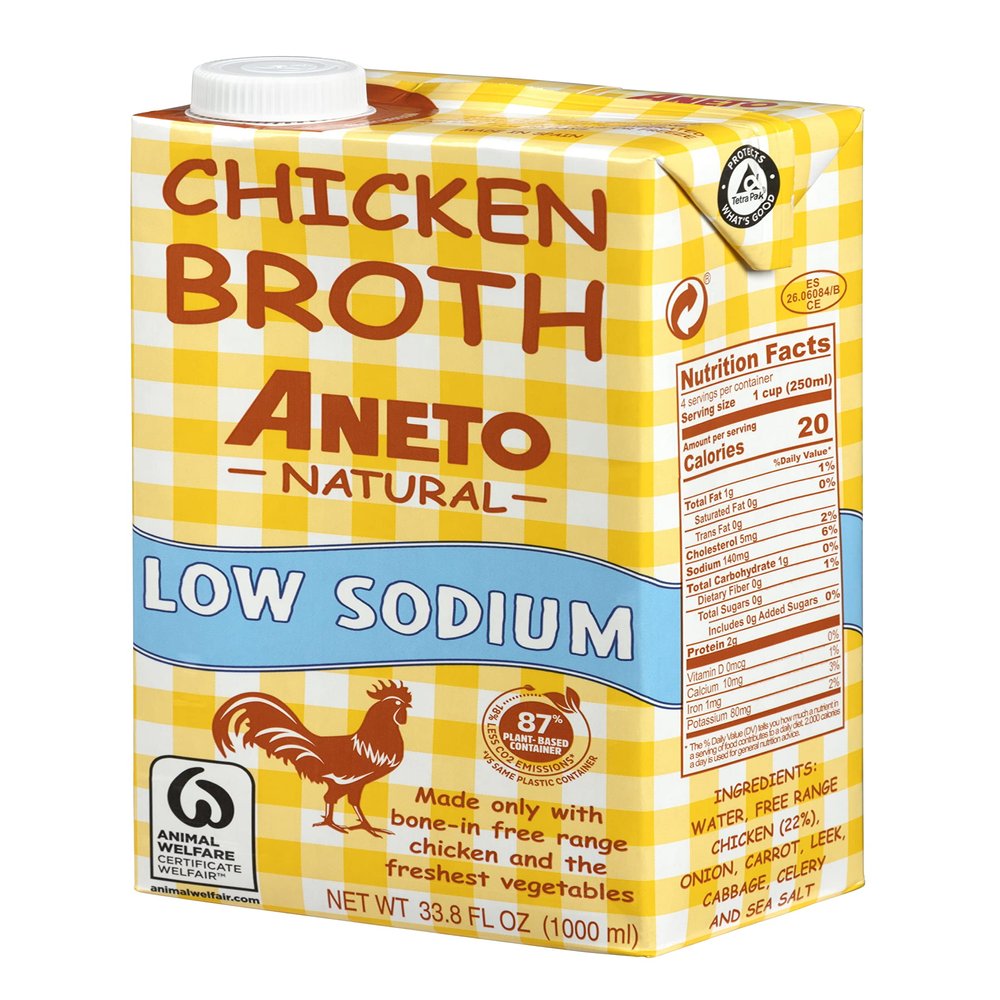 Aneto 100% Natural Low Sodium Chicken Broth, 34 Fl Oz (Pack of 6)