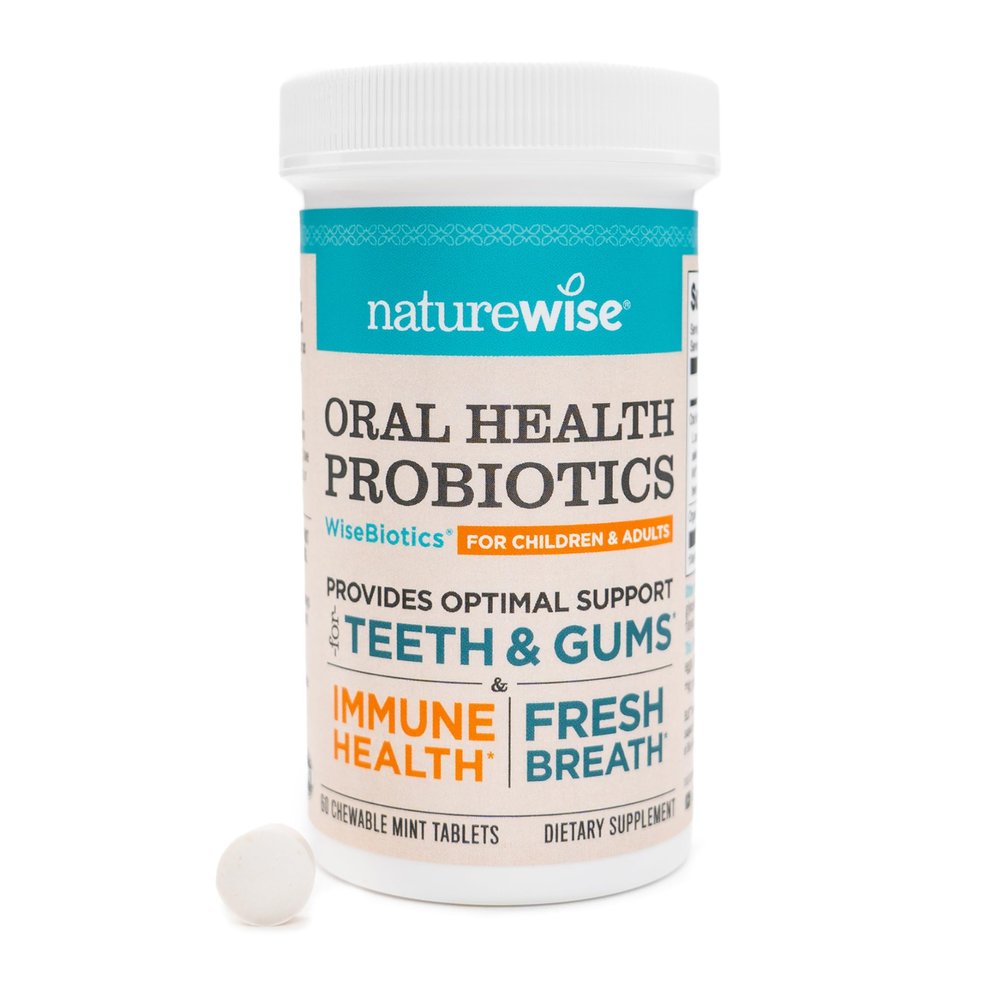 NatureWise Oral Probiotics for Mouth Bad Breath - Chewable Sugar-Free Mint - Lactobacillus reuteri Chewable - Oral Probiotics For Kids & Adults - Non-GMO USA Manufactured - 60 Count[60-Day Supply]