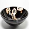 HC Set: 3.4" Black Brown Agate Bowl Stunning Natural Dendritic Crystal Hand Carved Mineral Stone Cup - India + One Polished Clear Quartz Cabochon view 1