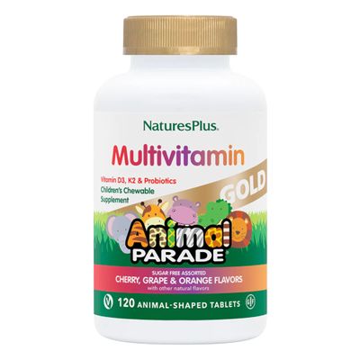 NaturesPlus Animal Parade Gold Children's Multivitamin - Assorted Cherry, Orange & Grape Flavors - 120 Animal-Shaped Chewable Tablets, Pack of 2 - Vegan, Gluten Free - 120 Total Servings