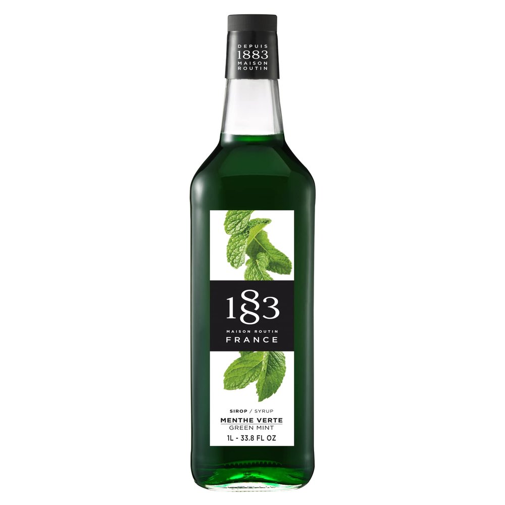 1883 Green Mint Syrup for Drinks, Made in France, 1 Liter Plastic Bottle