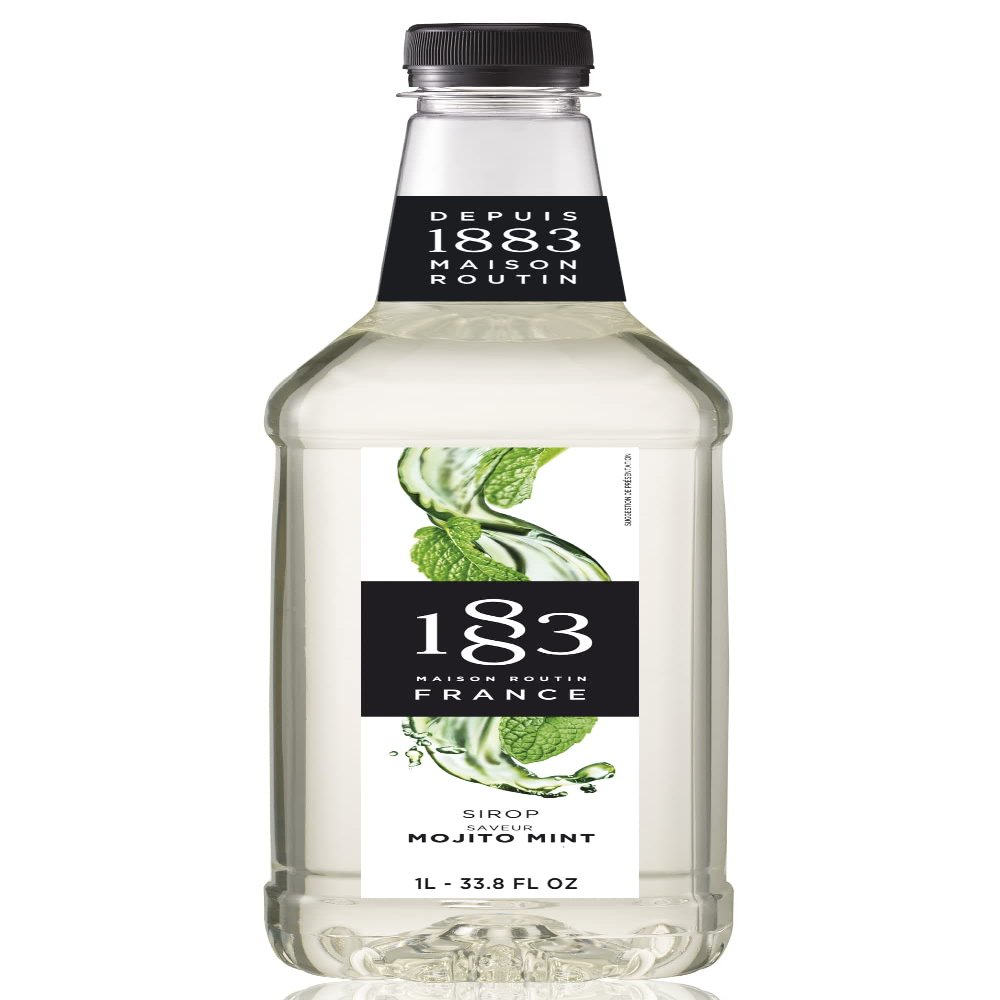 1883 Mojito Mint Syrup for Drinks, Made in France, 1 Liter Plastic Bottle