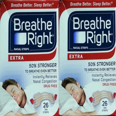 (52)Breathe Right Nasal Strips Extra 50% Stronger 1-Size(2-NEW Boxes x26ct=52ct)