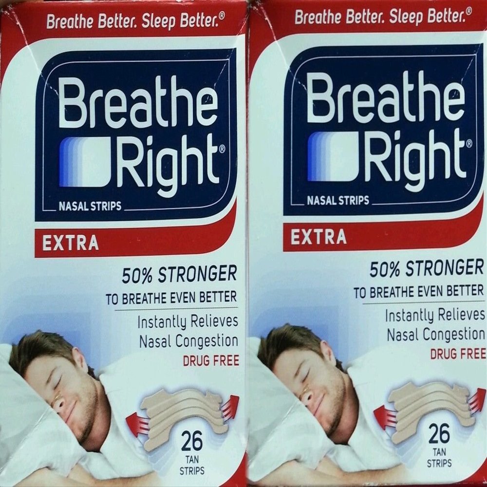 (52)Breathe Right Nasal Strips Extra 50% Stronger 1-Size(2-NEW Boxes x26ct=52ct)