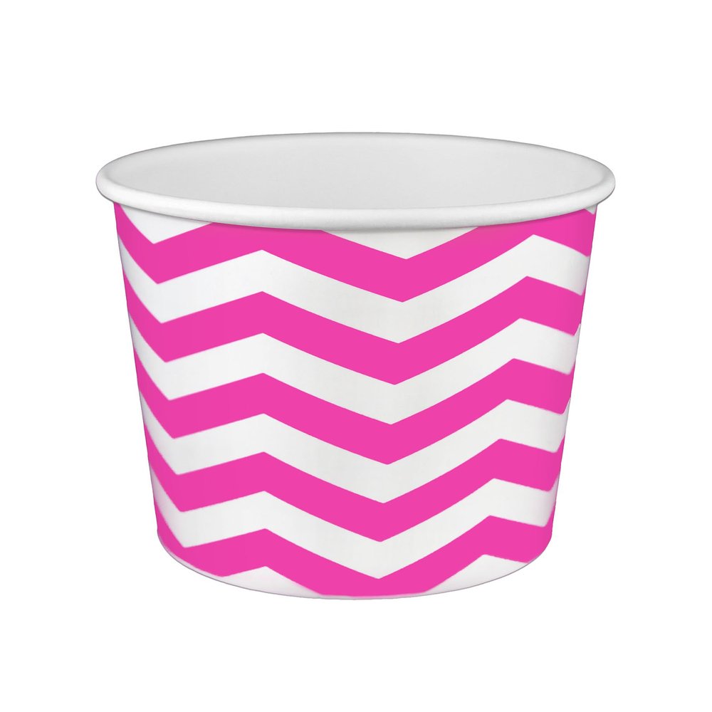 16 oz Yogurt Paper Cups- 1000 Count (Chevron-Pink)
