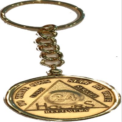 24 Hours AA Serenity Prayer Medallion Keychain Chip Holder Gold Plated