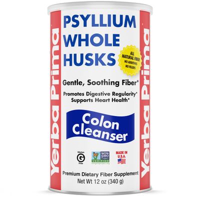Yerba Prima Psyllium Whole Husk, 1 Bottle 12 oz - Fiber Supplement, Vegan, No Sugar or Artificial Sweeteners, Non GMO, Gluten Free