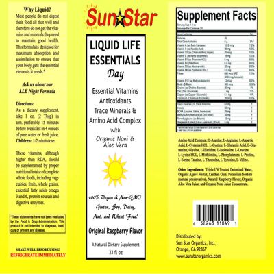 Sun Star Organics Liquid Day Multivitamin with Noni & Aloe Vera, sweetened with Agave Nectar, 33 fl oz - Essential A, B, C, E & D Vitamins, Antioxidants, Trace Minerals & Amino Acid Complex