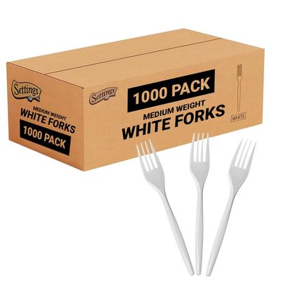 1000 Count Medium Weight White Plastic Forks Bulk Plastic Silverware For Parties, Weddings, Catering, Take out Single-Use Forks