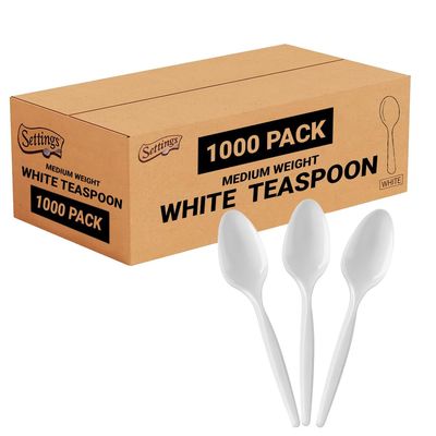 1000 Count Medium Weight White Plastic Teaspoons Bulk Plastic Silverware For Parties, Weddings, Catering, Take out Single-Use Tea Spoon