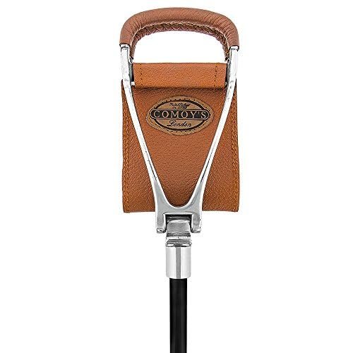 Genuine Leather Brown Hammock Chair Cane  Black Shaft Seat Cane with Convertible Tip  Non -Adjustable Walking Cane for Men & Womens