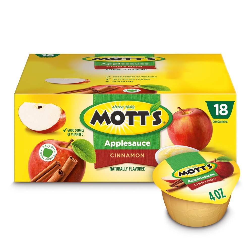Mott's Cinnamon Applesauce, 4 Oz Cups, 18 Count, No Artificial Flavors, Good Source Of Vitamin C, Nutritious Option For The Whole Family