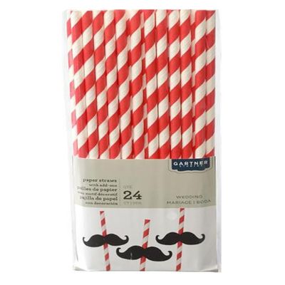 Red Stripes Paper Straws with Mustaches - 24 Count