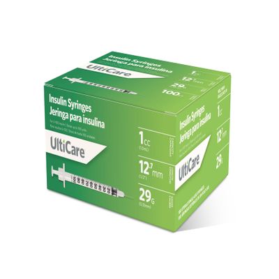 UltiCare U-100 Insulin Syringes, Comfortable and Accurate Dosing of Insulin, Compatible with Any U-100 Strength Insulin, Size: 1cc, 29G x 12.7mm, 100 ct Box
