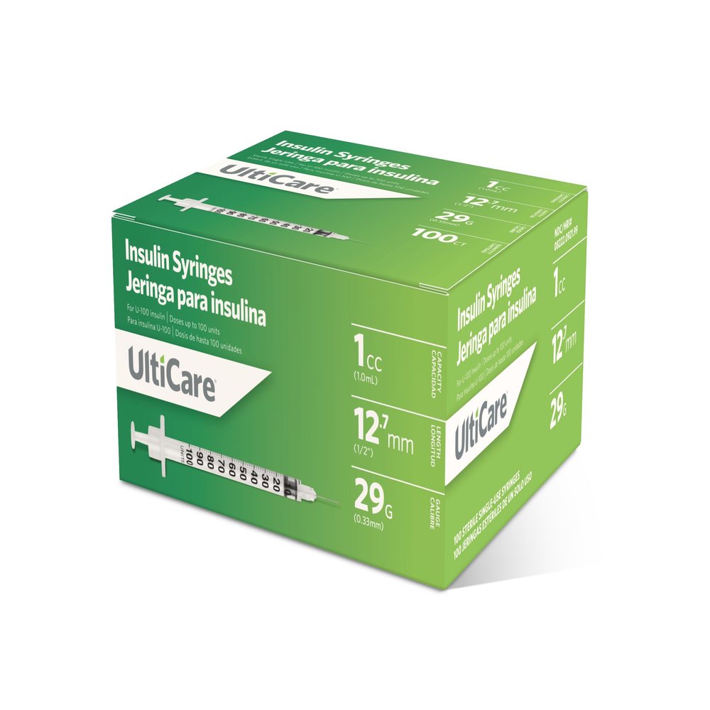 UltiCare U-100 Insulin Syringes, Comfortable and Accurate Dosing of Insulin, Compatible with Any U-100 Strength Insulin, Size: 1cc, 29G x 12.7mm, 100 ct Box