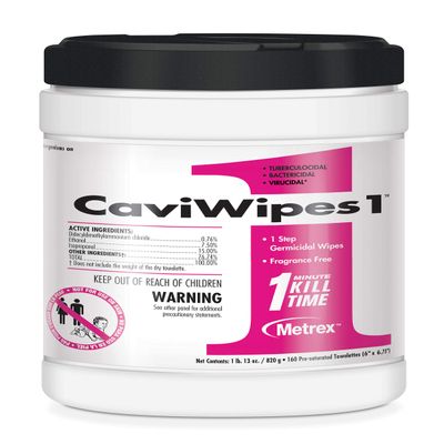 Metrex CaviWipes1 Surface Disinfectant Towelettes  Non-Woven Disinfecting Wipes for Hard, Non-Porous Surfaces, Pre-Saturated with CaviCide1  6" x 6-3/4", 160 Wipes per Canister (Pack of 12) #13-5100