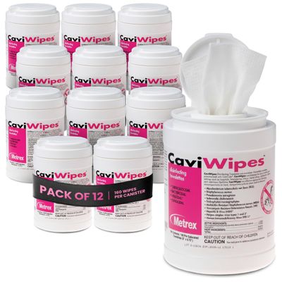CaviWipes Disinfectant Wipes  Surface Disinfecting Wipes for Professional Cleaning in Healthcare & Laboratory Settings  160 Count per Canister, 12 Canisters/Case