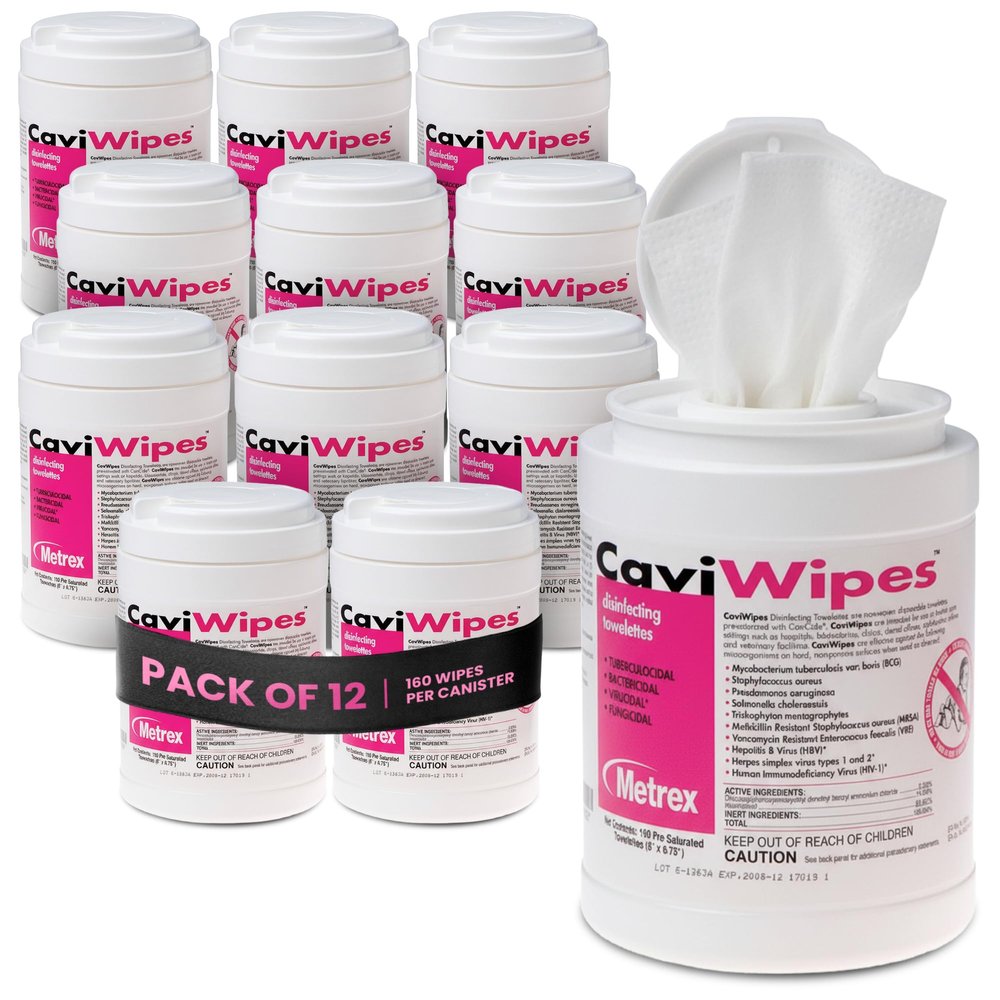 CaviWipes Disinfectant Wipes  Surface Disinfecting Wipes for Professional Cleaning in Healthcare & Laboratory Settings  160 Count per Canister, 12 Canisters/Case