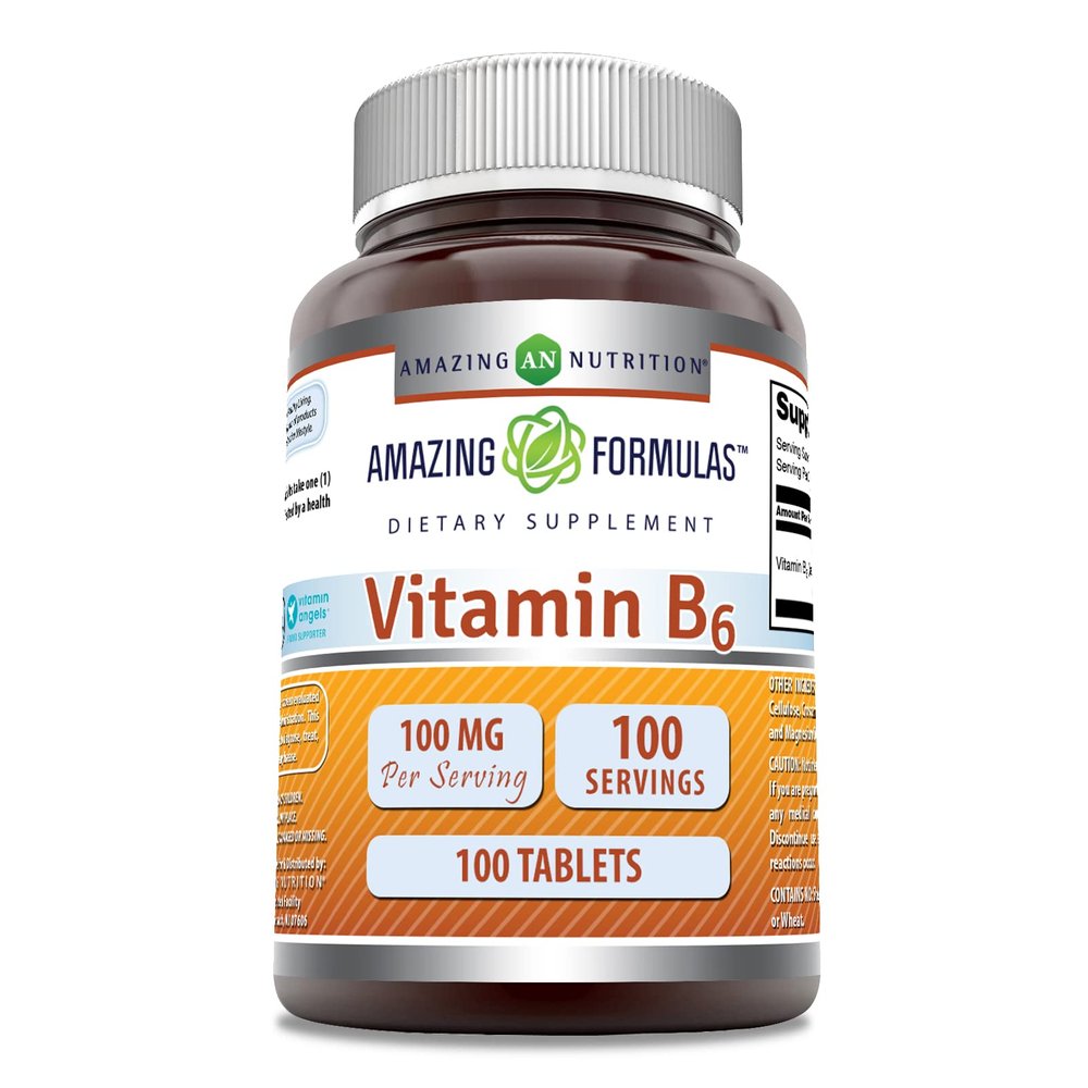 Amazing Formulas Vitamin B6 (Pyridoxine HCI) Supplement | 100 Mg | Tablets | Non-GMO | Gluten-Free | Made in USA (1 Pack | 100 Count)