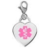 Divoti Deep Custom Laser Engraved Adorable Heart 316L Medical Alert Charm / Medical ID Charm w/ Lobster Clasp-Pink view 1