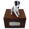 Conversation Concepts Beautiful Paulownia Small Wooden Urn with Smooth Coat Black & White Jack Russell Figurine & Personalized Pewter Engraving view 1