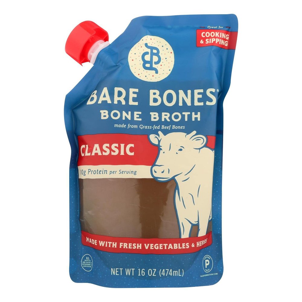 Beef Bone Broth by Bare Bones - Grass-fed, Organic, Beef Bone Broth, Protein-rich, 1 Pound (Pack of 6)