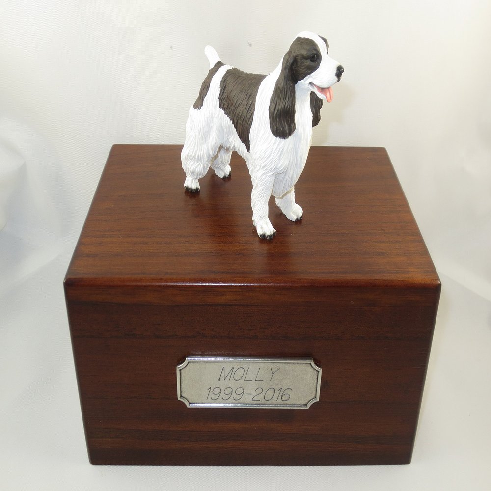 Conversation Concepts Beautiful Paulownia Medium Wooden Urn with Liver Springer Spaniel Figurine & Pewter Personalized Engraving