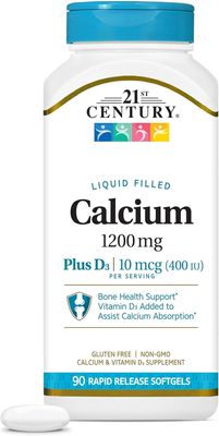 21st Century Calcium 600 + D Liquid Filled Softgels - 90 ct per Serving, Pack of 3