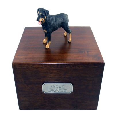 Conversation Concepts Beautiful Paulownia Medium Wooden Urn with Rottweiler Figurine & Personalized Pewter Engraving 