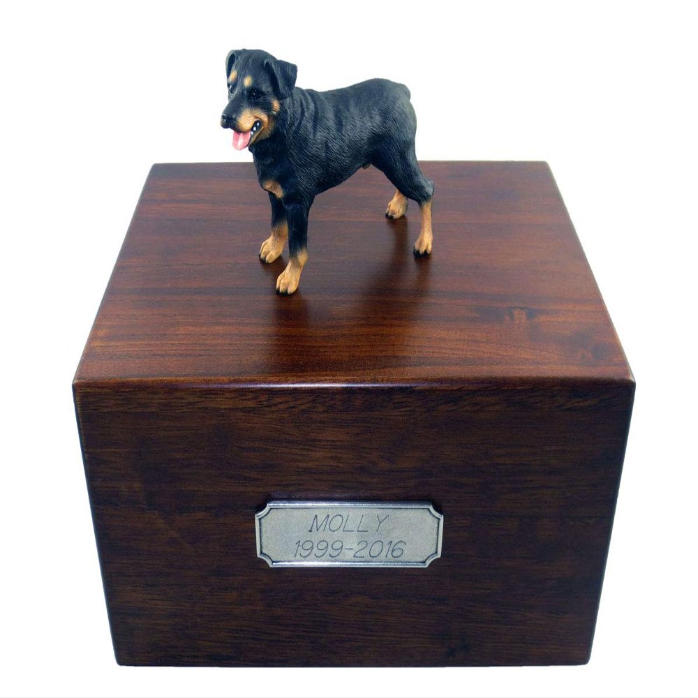 Conversation Concepts Beautiful Paulownia Medium Wooden Urn with Rottweiler Figurine & Personalized Pewter Engraving 
