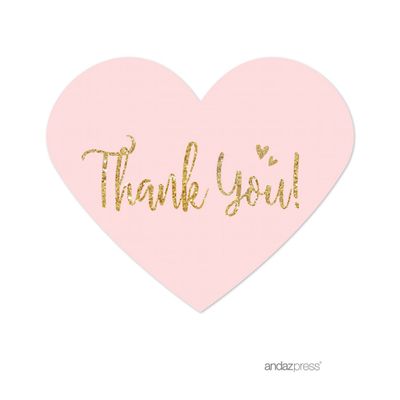 Andaz Press Blush Pink Gold Glitter Print Wedding Collection, Mini Heart Label Stickers, Thank You, 75-Pack
