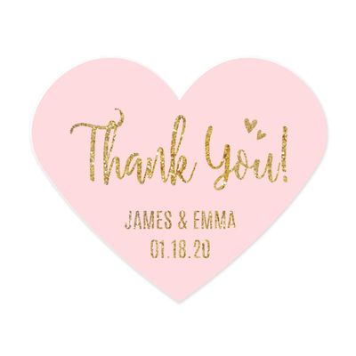 Andaz Press Blush Pink Gold Glitter Print Wedding Collection, Personalized Mini Heart Label Stickers, Thank You, 75-Pack, Custom Name