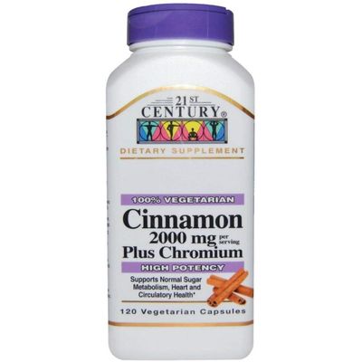 21st Century Cinnamon 2000 mg Per Serving Plus Chromium Vegetarian Capsules 120 ea(Pack of 4)