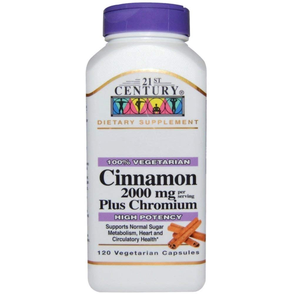 21st Century Cinnamon 2000 mg Per Serving Plus Chromium Vegetarian Capsules 120 ea(Pack of 4)