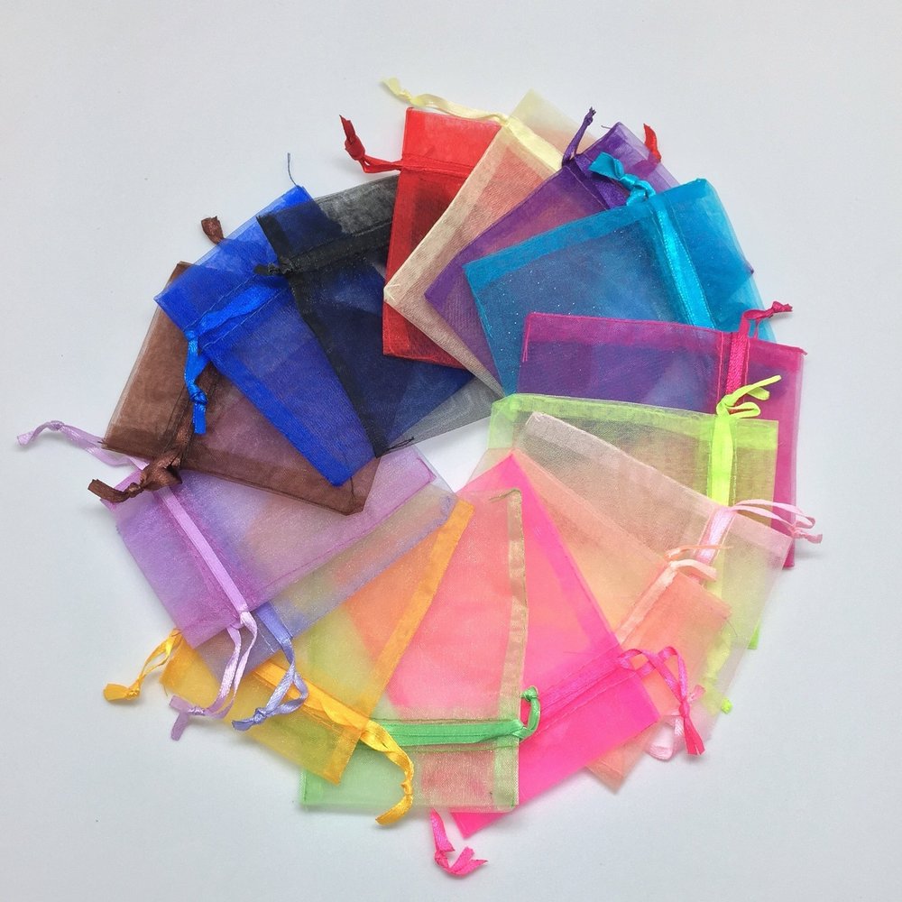 100PCS 3x4 Inches Organza Mixed Colors Jewelry Pouch Bags Display